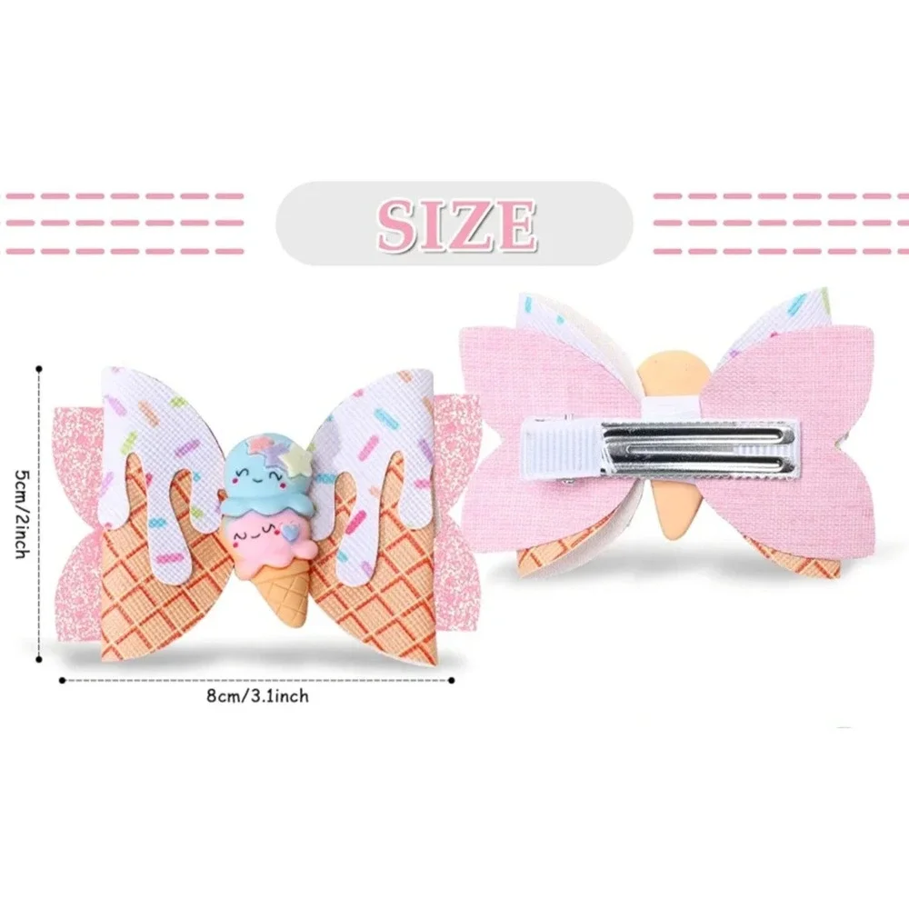 Sweetie Bows 4Pc Kids Ice Cream Glitter Hair Bow Set Alligator Clips Handmade
